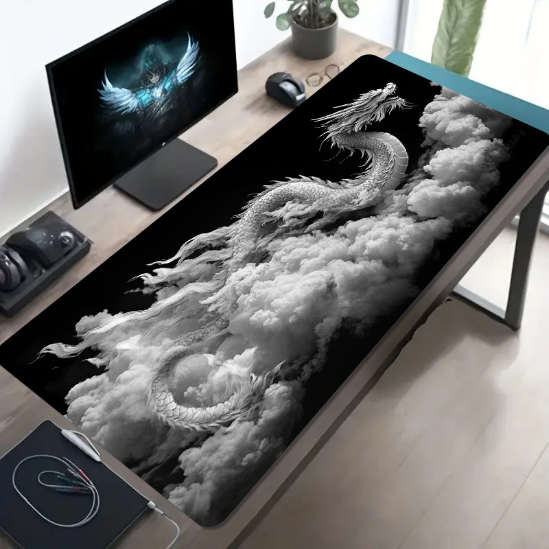 Desk Setup With Laptop - Black and White Dragon Gaming Mouse