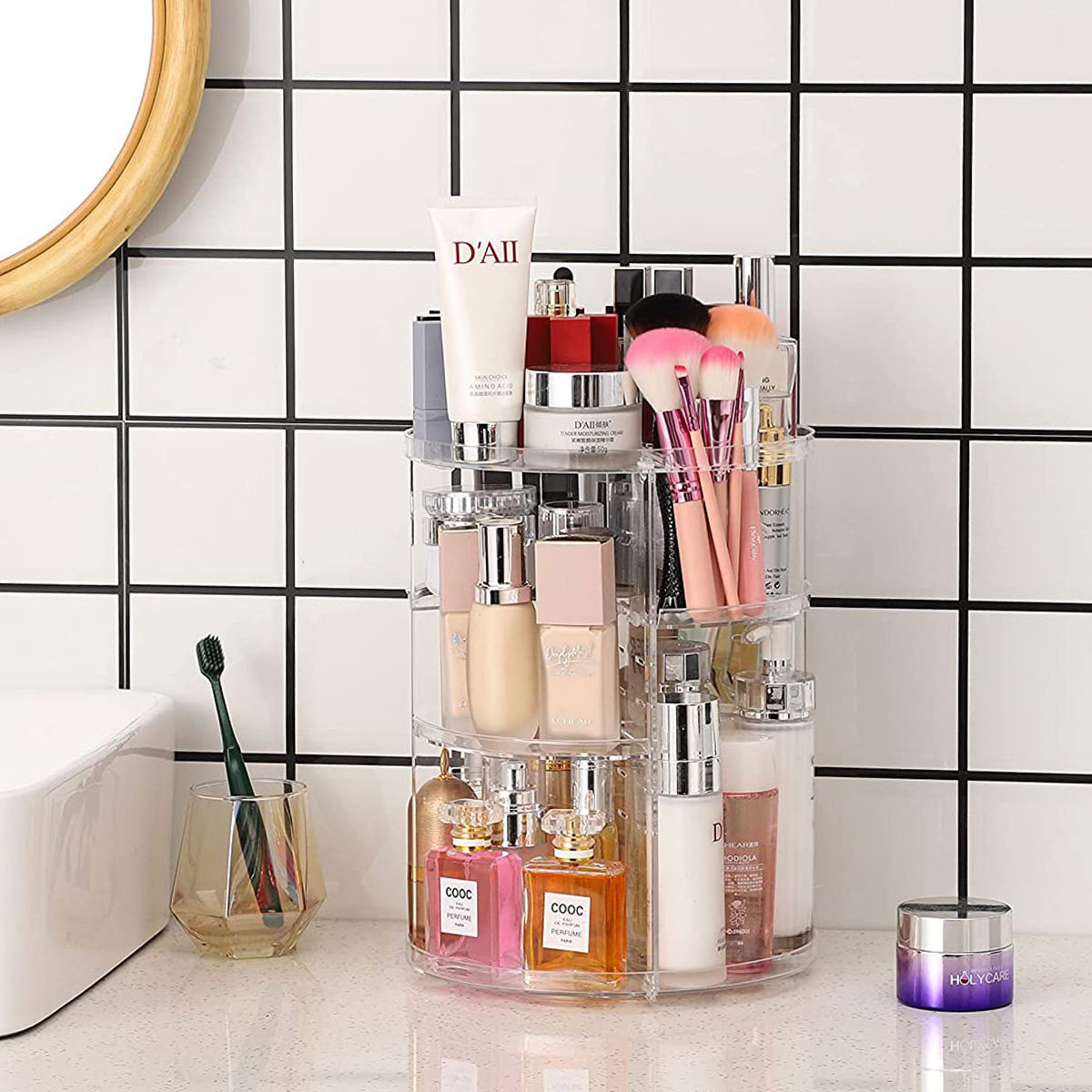 Desk Setup Shelves - 360-Degree Rotating Cosmetic Storage Rack (with