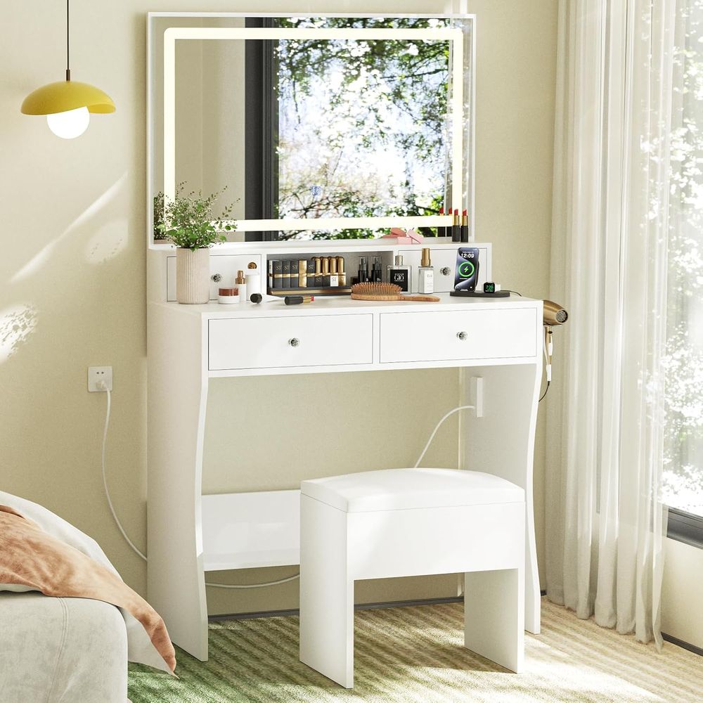 Desk Vanity Setup - Makeup Vanity Desk with Mirror and