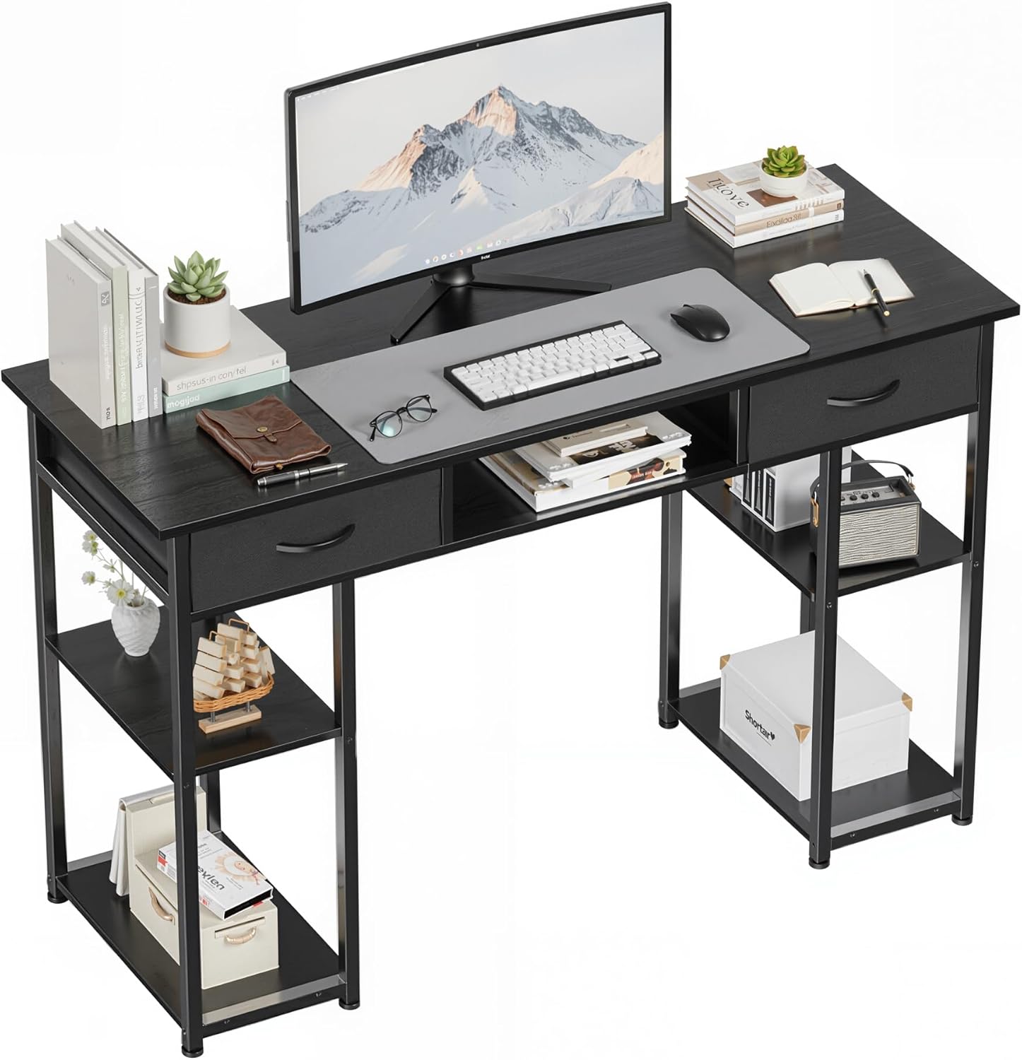 Desk Setup Small Room - 48-Inch Computer Desk with Fabric Storage