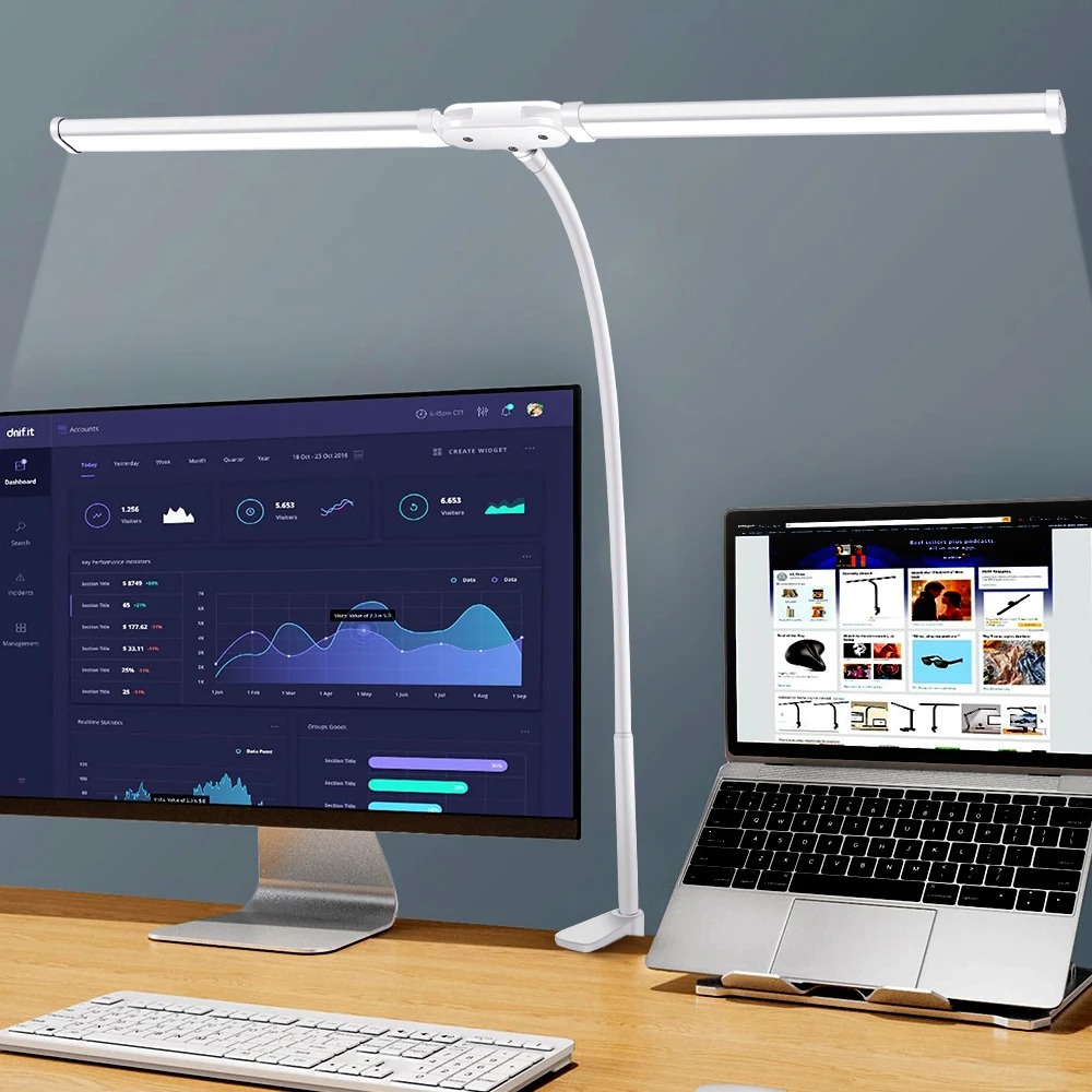 Desk Setup Computer - Double Head LED Desk Lamp Stepless