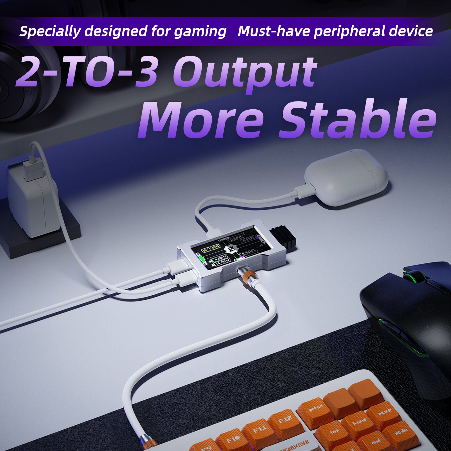 HMHUB Gaming USB Hub - 2-To-3  - Desk Setup Hub avaliação e preço