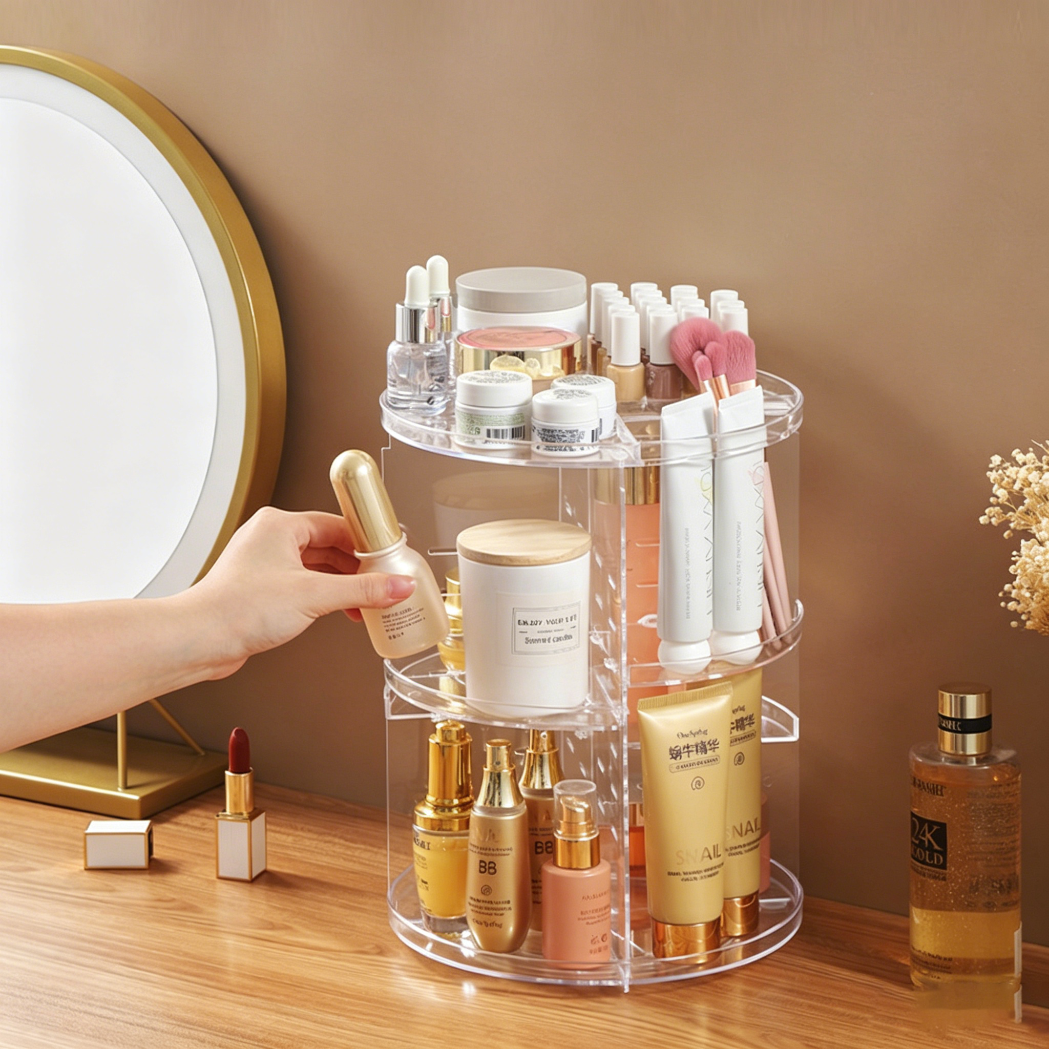 360-Degree Rotating Cosmetic S - Desk Setup Shelves avaliação e preço