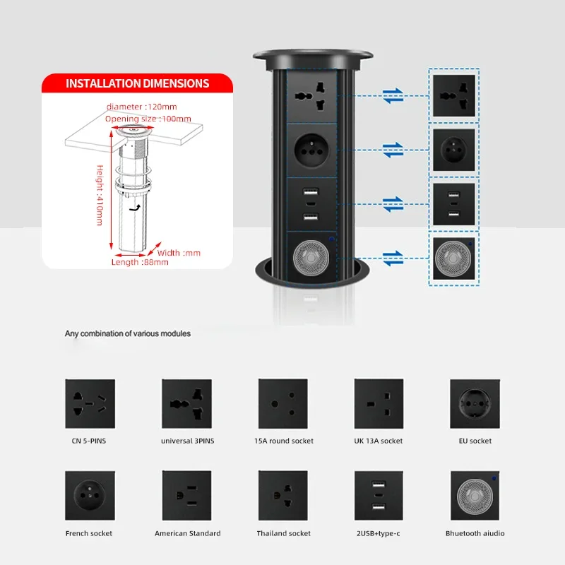 Motorized Pop up Tower Socket  - Desk Setup Speakers avaliação e preço