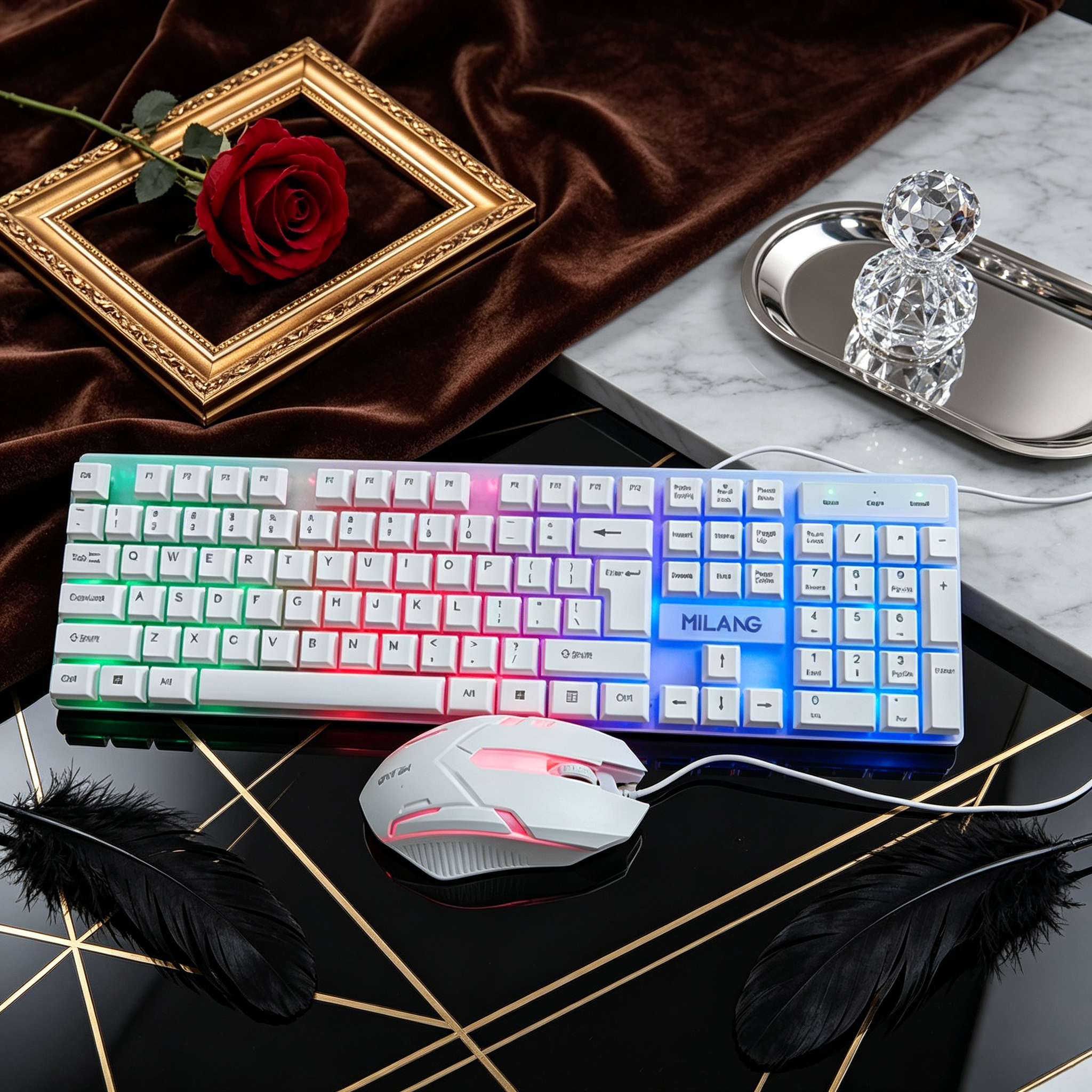Wired RGB Backlit Keyboard Mou - Desk Setup Tech avaliação e preço