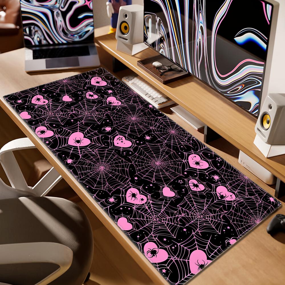 90x40 White or Pink Spiderweb  - Desk Setup Tech avaliação e preço
