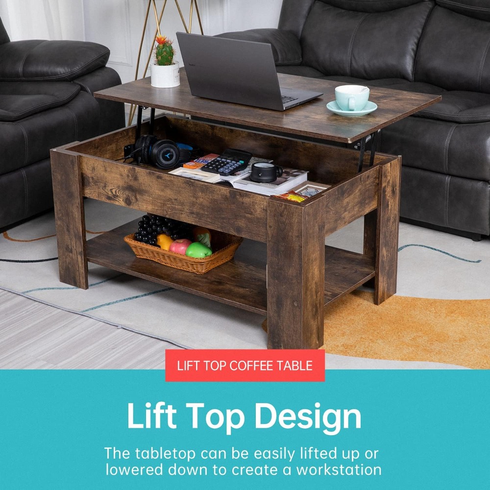 Lift Top Coffee Table with Hid - Desk Setup Shelves avaliação e preço