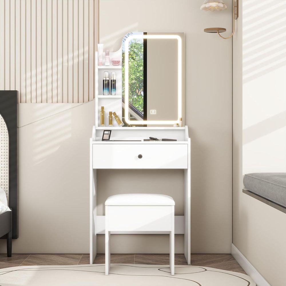 Small Makeup Vanity Desk with  - Desk Vanity Setup avaliação e preço