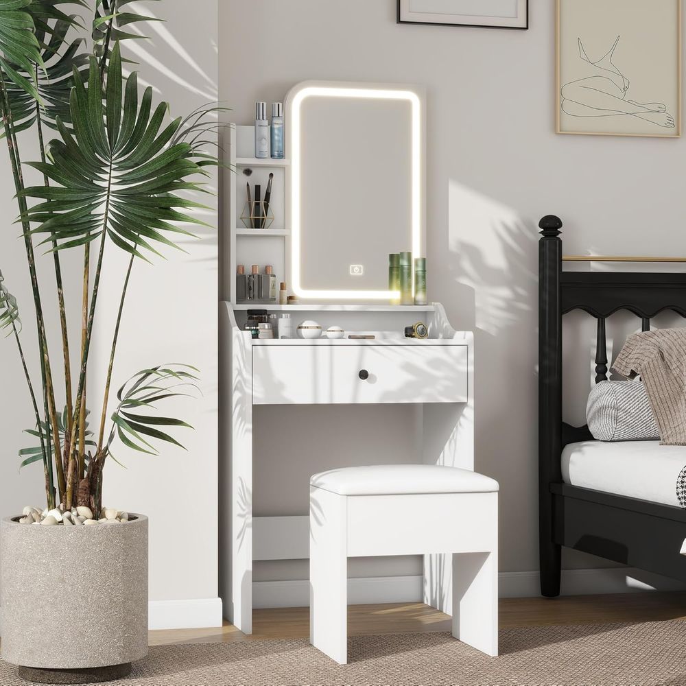 Small Makeup Vanity Desk with  - Desk Vanity Setup avaliação e preço