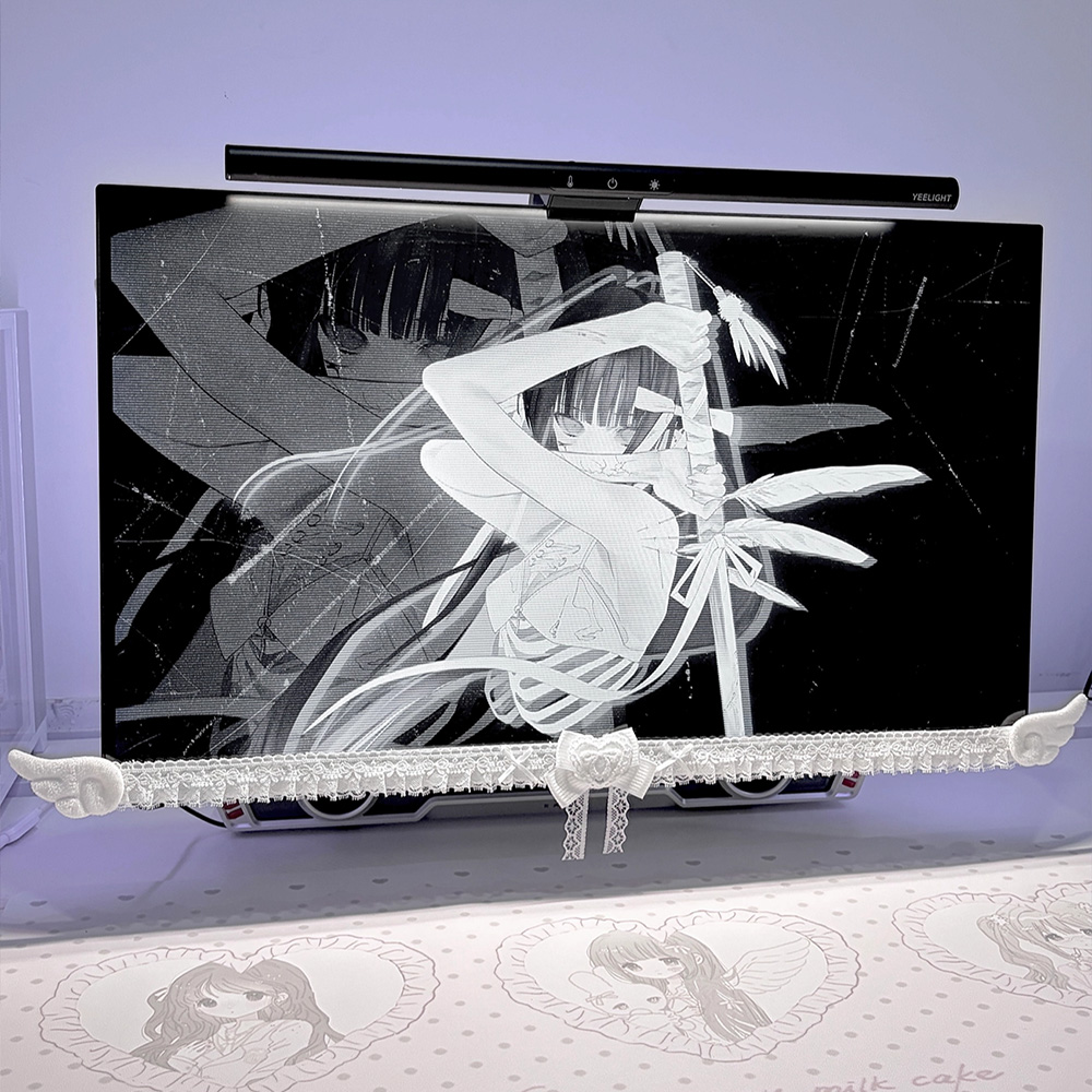 Cute White Lace Monitor Decora - Desk Setup No Monitor avaliação e preço
