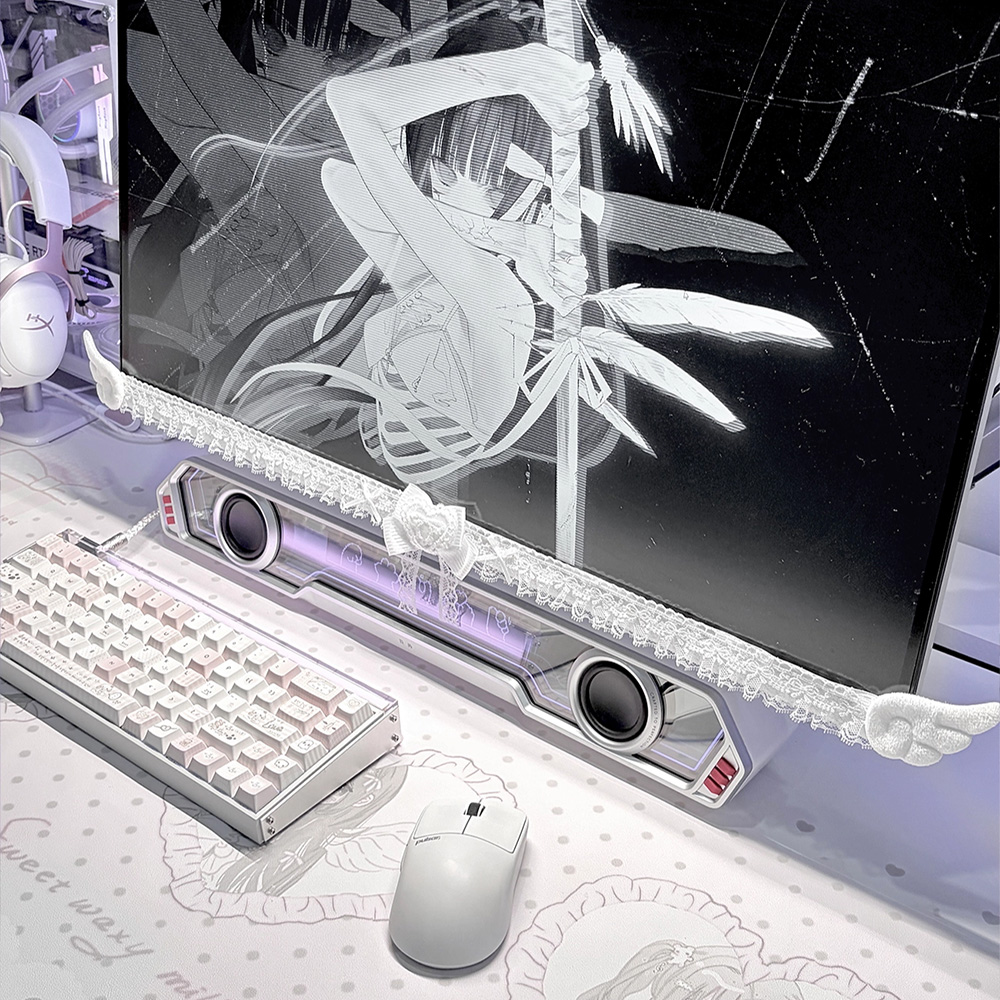 Cute White Lace Monitor Decora - Desk Setup No Monitor avaliação e preço