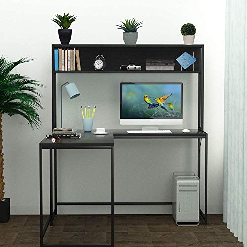 55 Inch Black L-Shape Corner W - Desk Setup No Monitor avaliação e preço