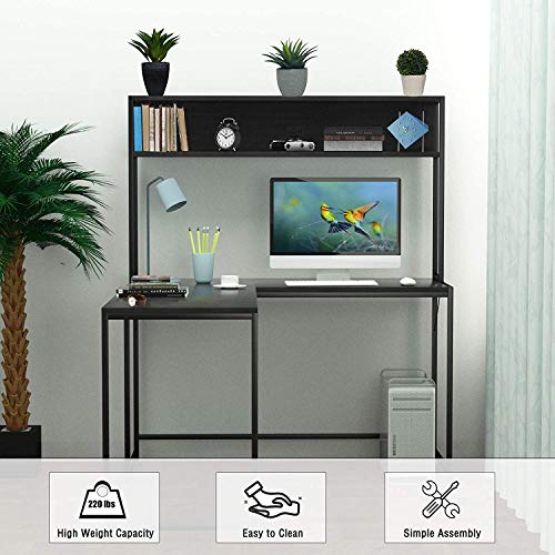 55 Inch Black L-Shape Corner W - Desk Setup No Monitor avaliação e preço