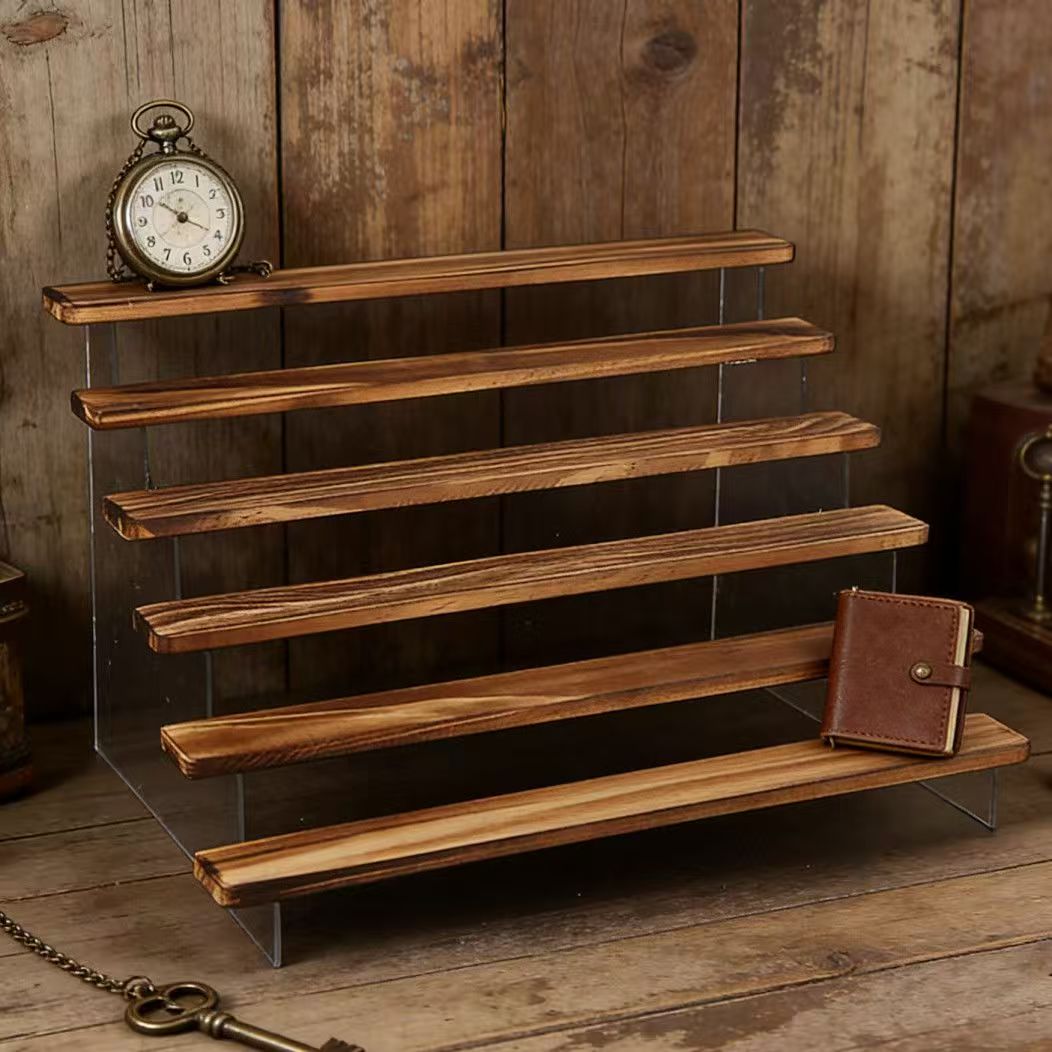 Charred Wooden Step Display St - Desk Setup Shelves avaliação e preço