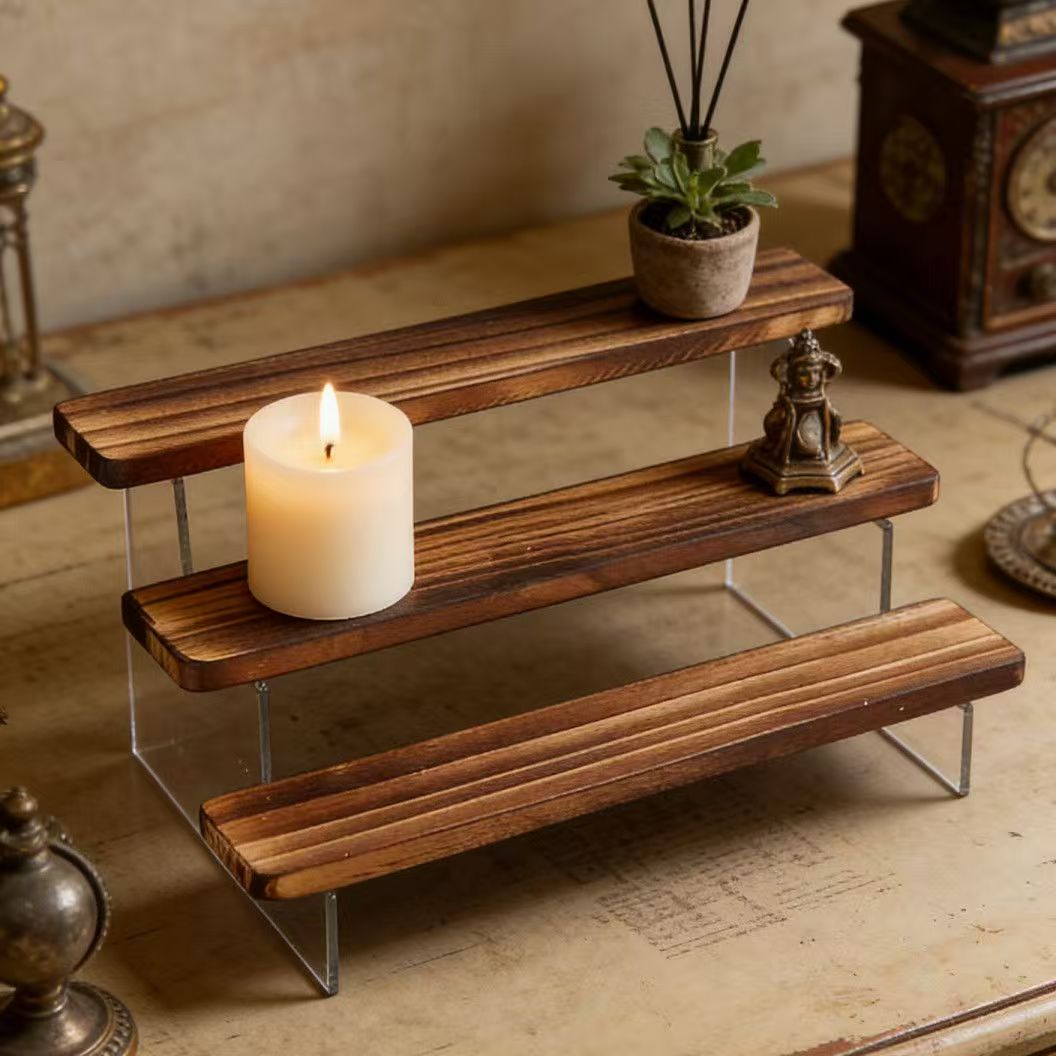 Charred Wooden Step Display St - Desk Setup Shelves avaliação e preço