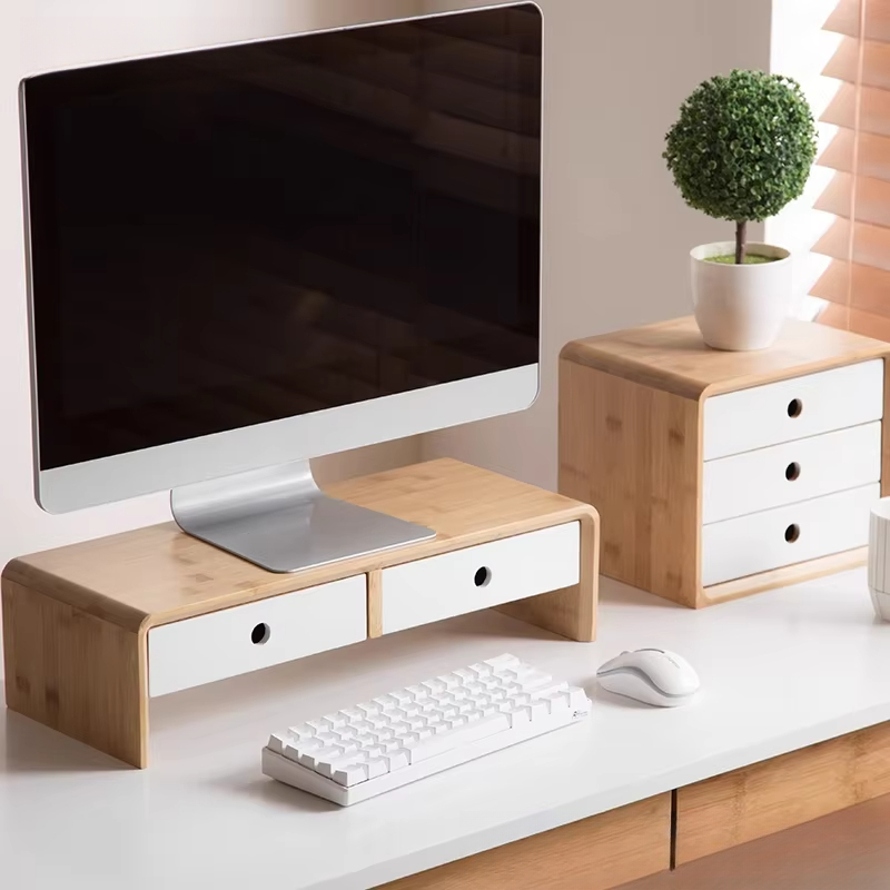 Bamboo Laptop Monitor Riser Ec - Desk Setup With Laptop avaliação e preço