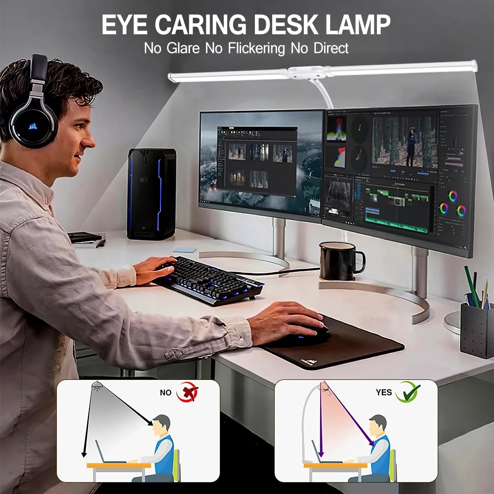 Double Head LED Desk Lamp Step - Desk Setup Computer avaliação e preço