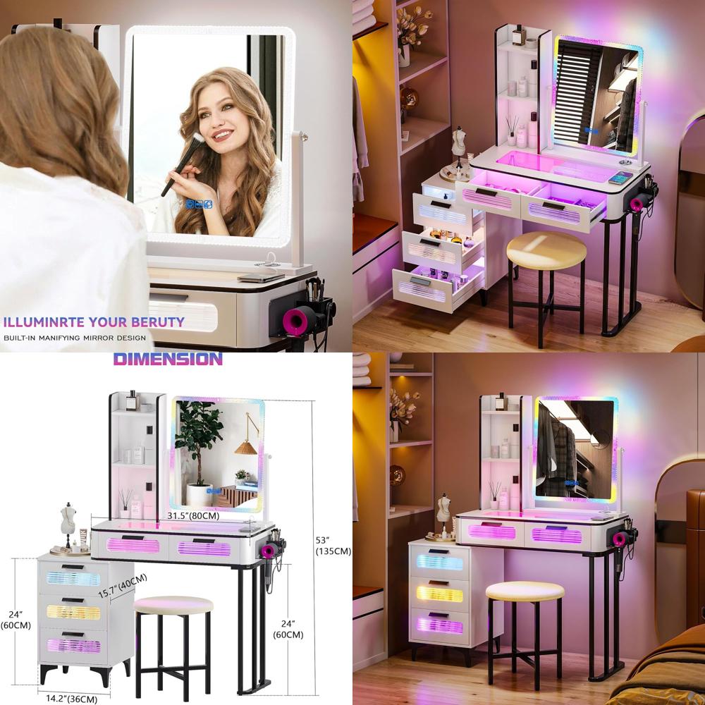 Makeup Vanity Desk with WirelC - Desk Vanity Setup avaliação e preço