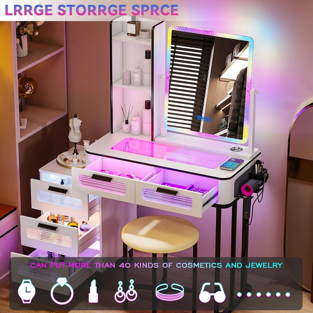Makeup Vanity Desk with WirelC - Desk Vanity Setup avaliação e preço